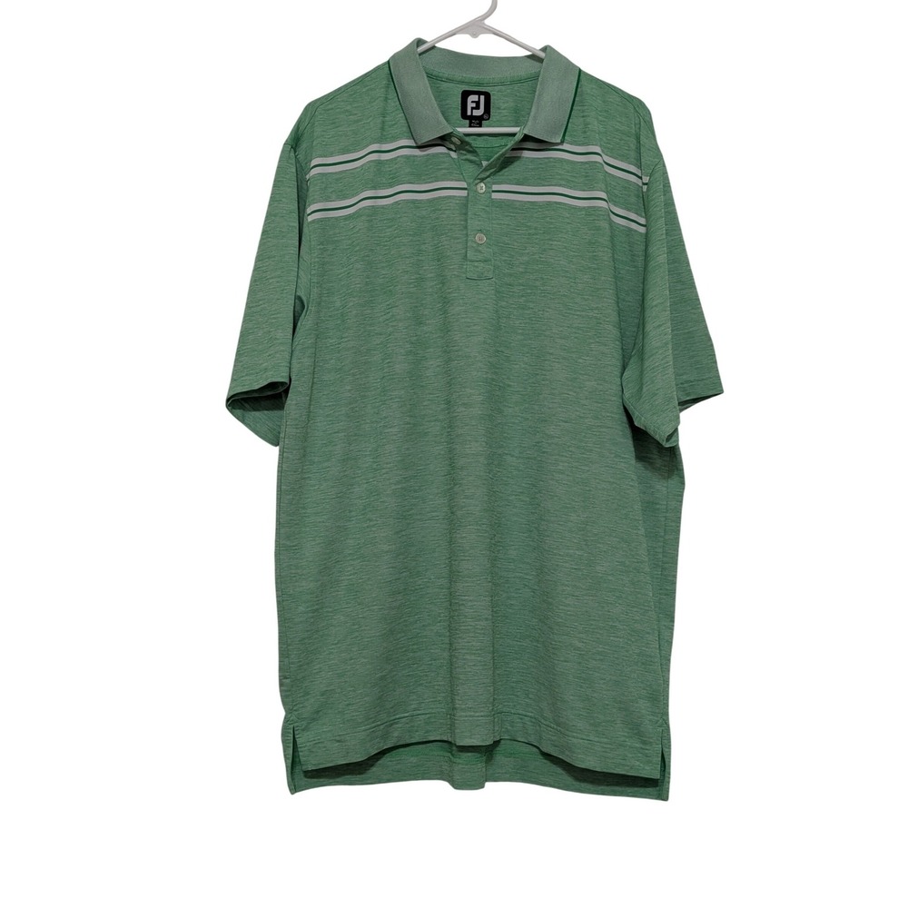 FootJoy Mens Golf Polo Shirt XL Green Striped Performance Country Club Logo